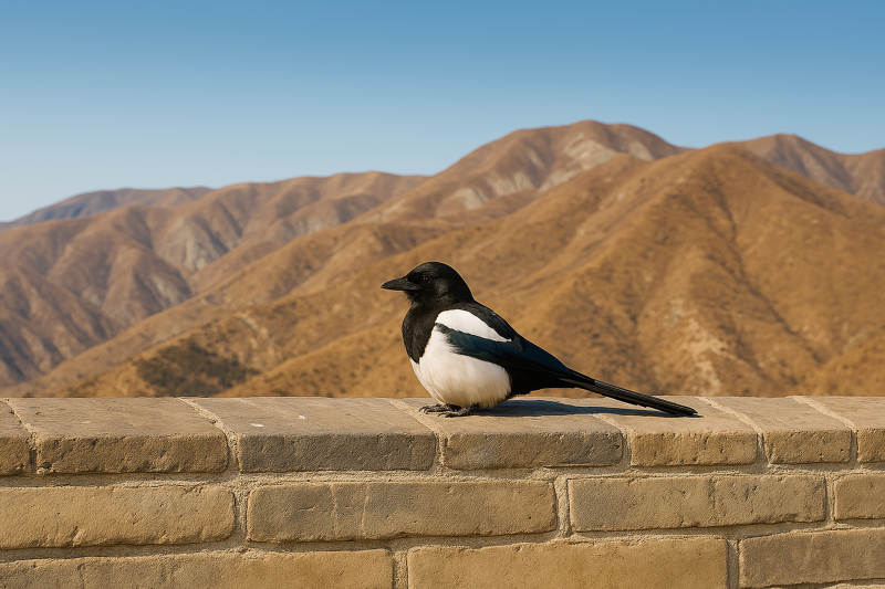 长城上的喜鹊图片