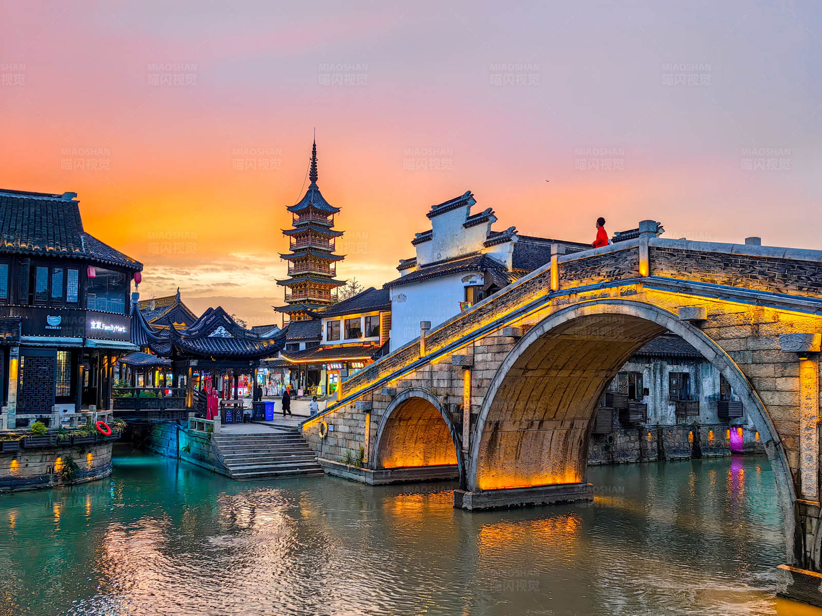 江南水乡夕阳景图片