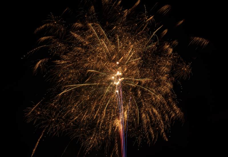 夜空中绽放的金色烟花图片