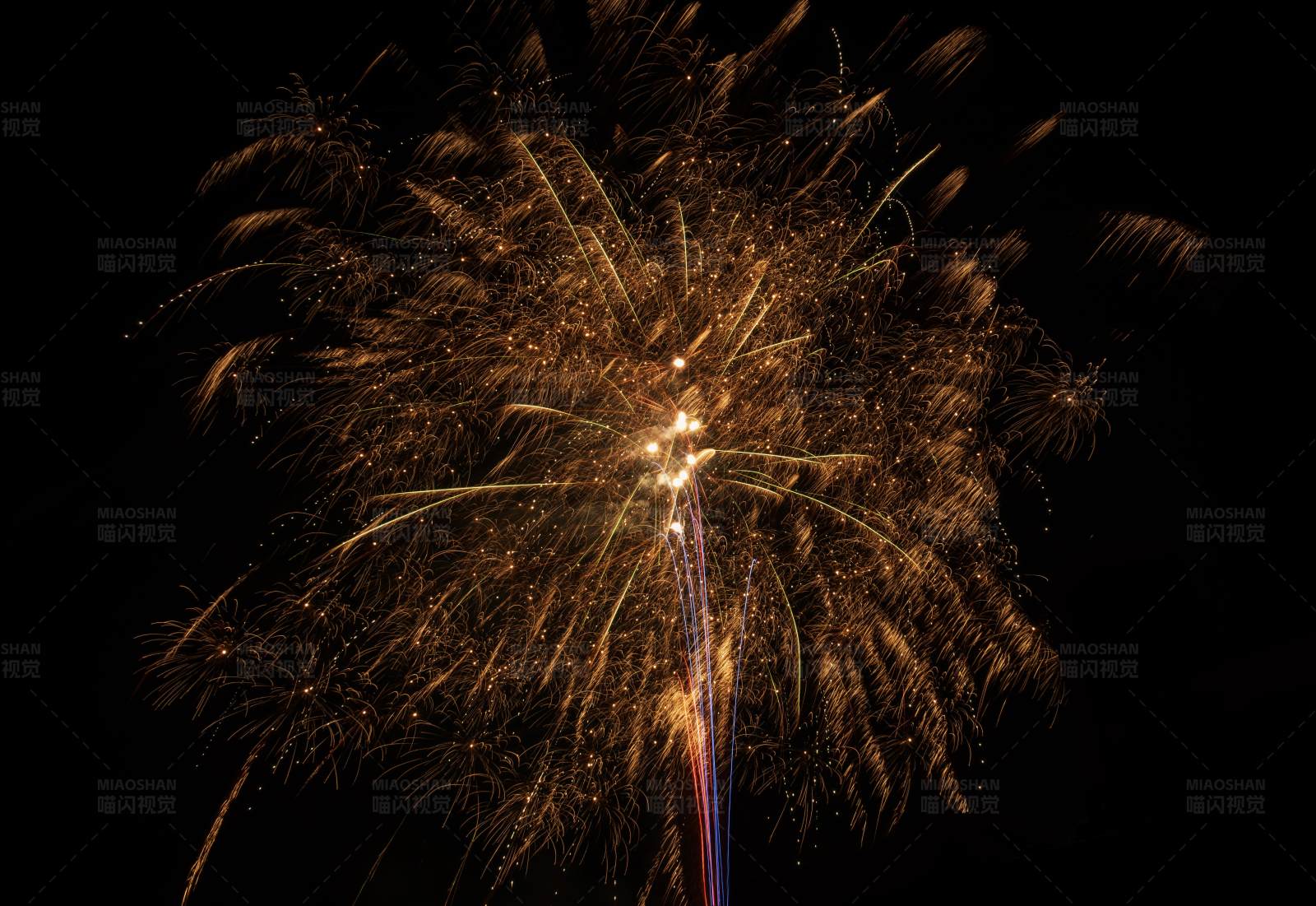 夜空中绽放的金色烟花图片