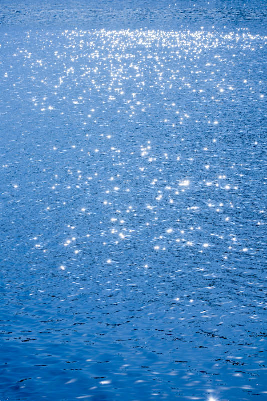 阳光洒在蓝色水面上图片