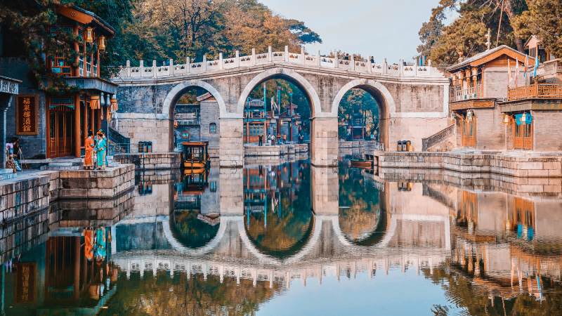 古桥倒影 水乡风情图片