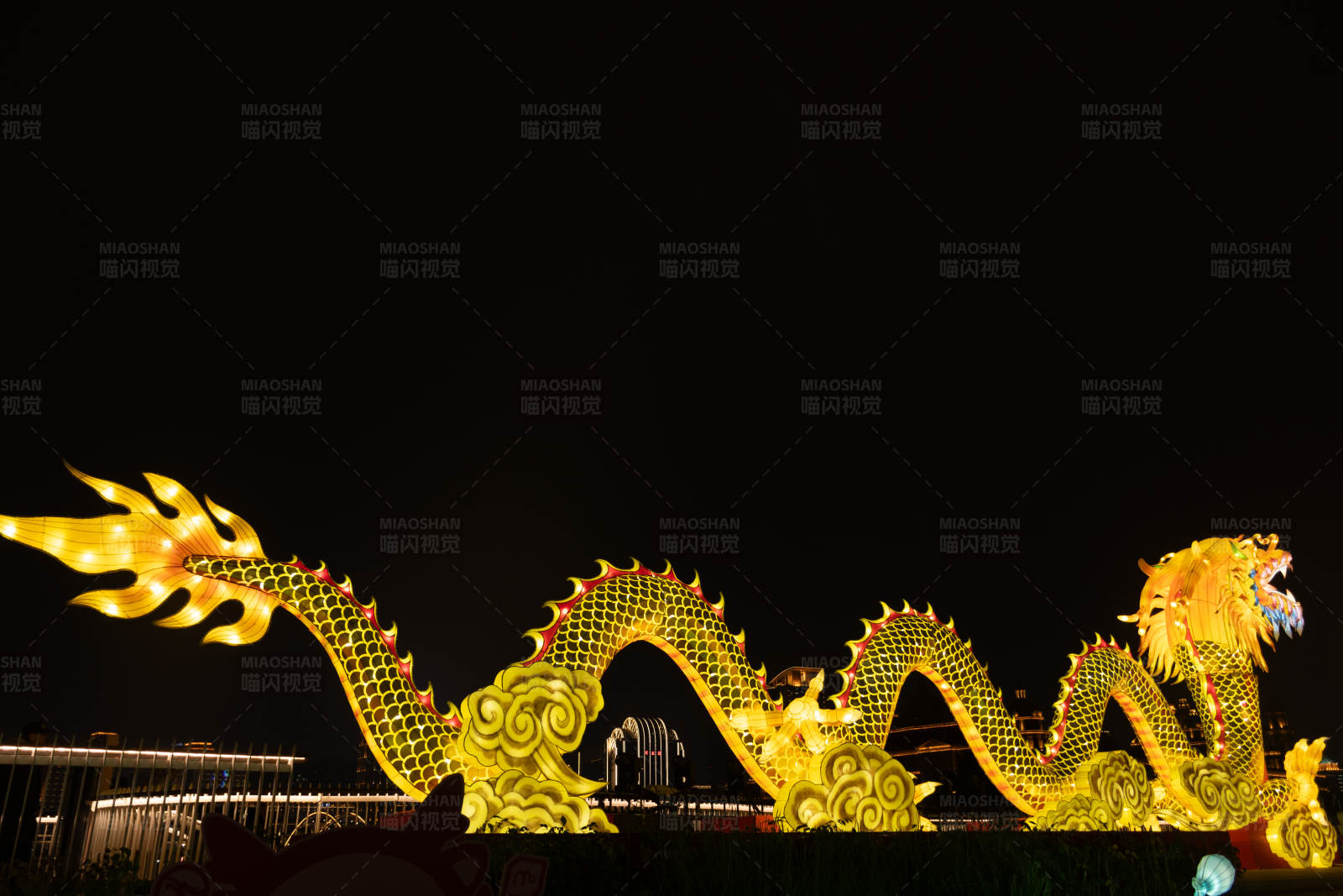 夜空下的金色巨龙灯展图片