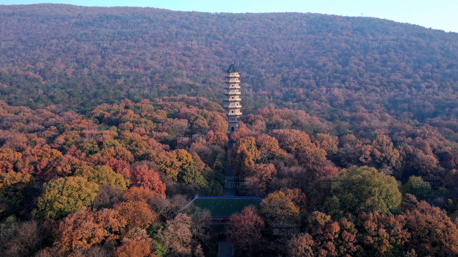 秋日山林中的古塔图片