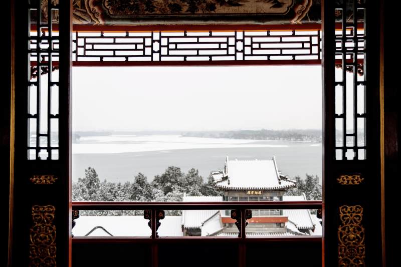 雪中古建筑的美丽景色图片