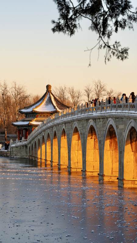 冬日古桥夕阳景图片