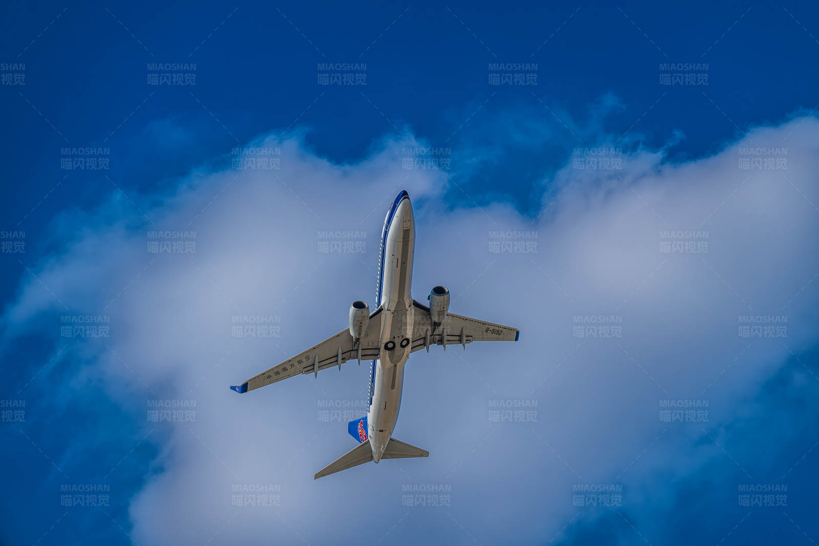 蓝天白云下的飞机图片