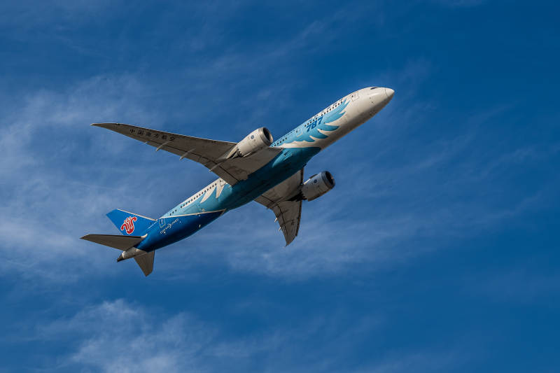 蓝天白云下的飞机图片