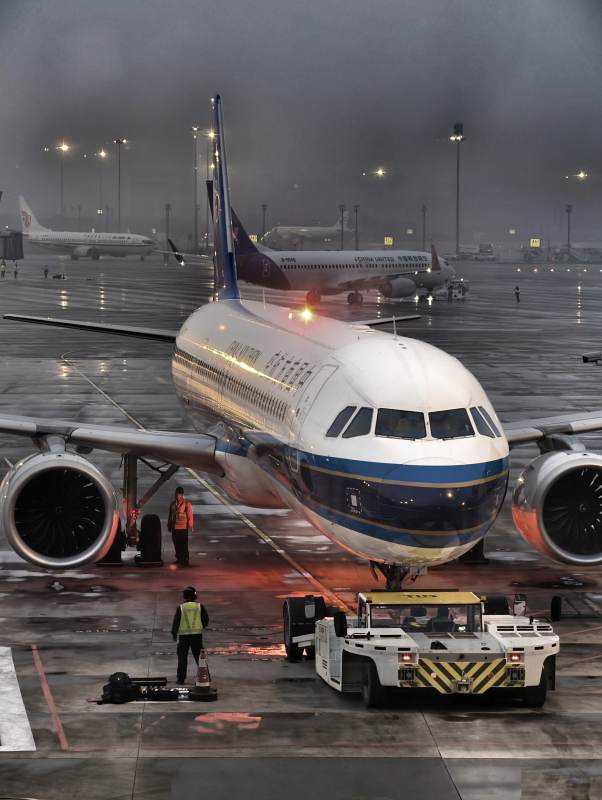 雨夜机场的繁忙景象图片