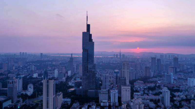 南京日落时分的天际线图片