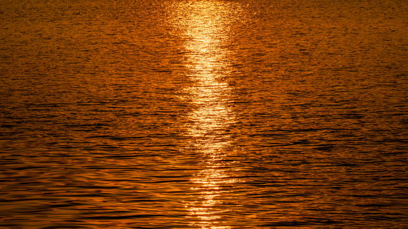 夕阳映照水面图片