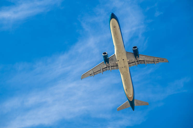 蓝天下的飞机飞行图片