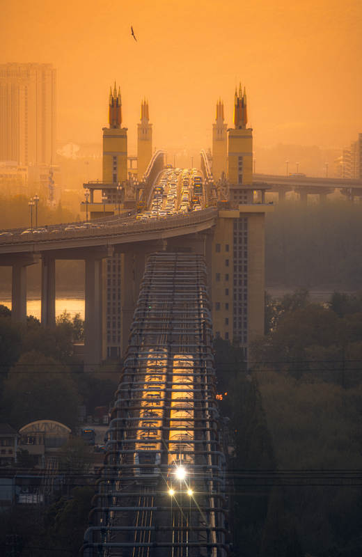 夕阳下的城市桥梁图片