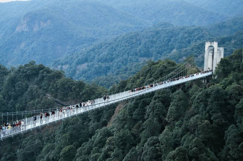 山间悬索桥图片