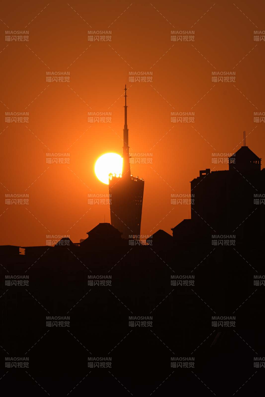 日落城市剪影图片