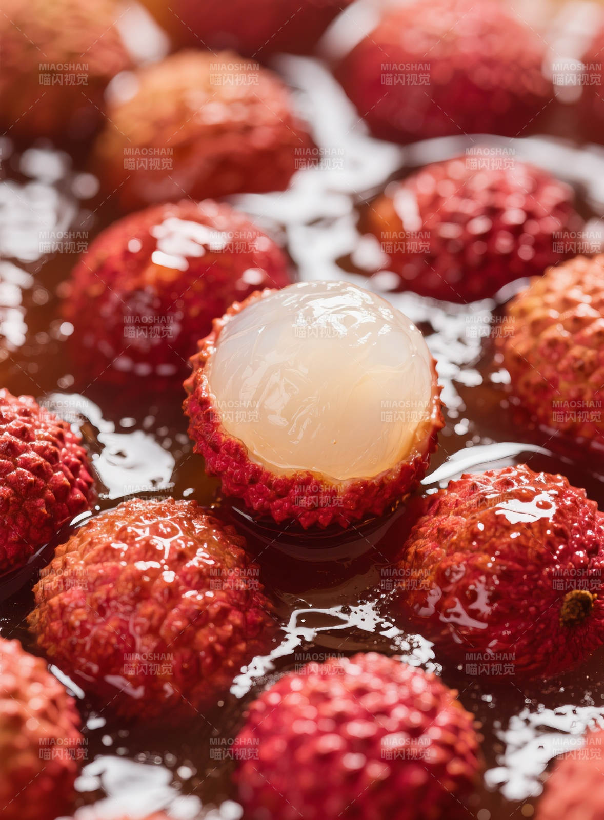 荔枝浸泡糖水中图片