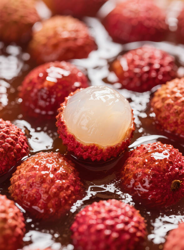 荔枝浸泡糖水中图片