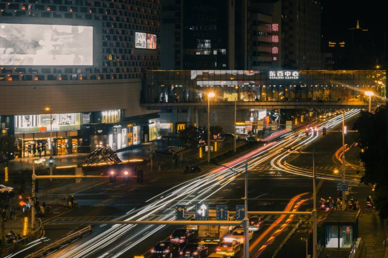 夜幕下的城市交通图片