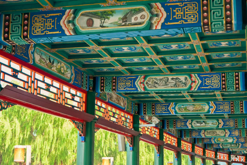 古建筑彩绘天花板图片