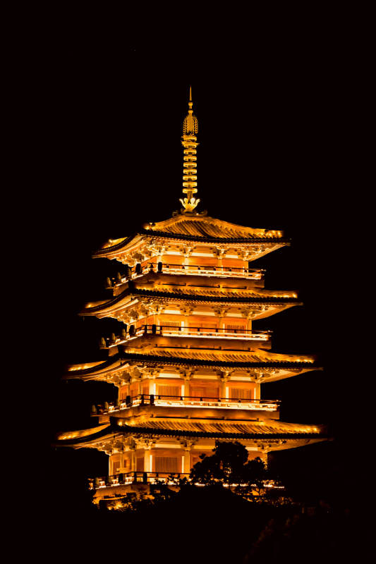 夜色中的金色佛塔图片