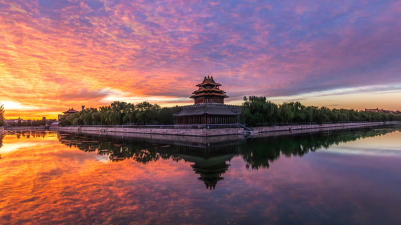 故宫角楼夕阳映照图片