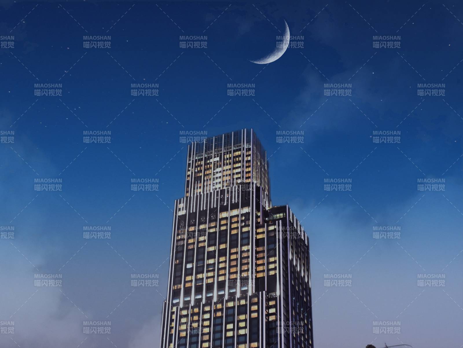 夜空下的摩天大楼图片