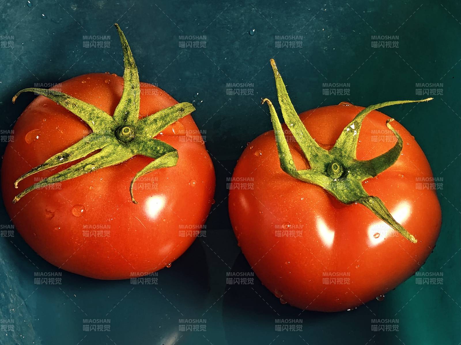 两颗新鲜的红番茄图片