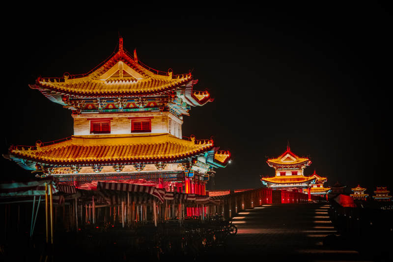 忻州古城夜色中的古建筑图片