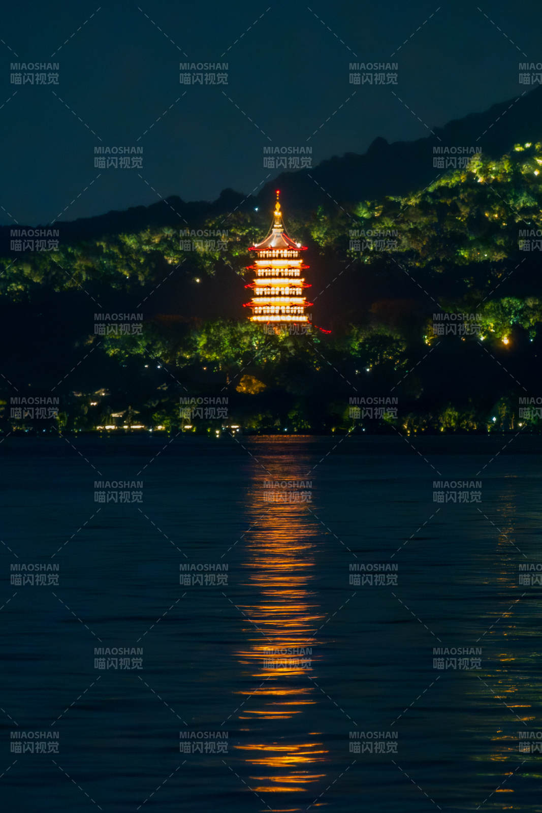 夜色中的雷峰塔图片