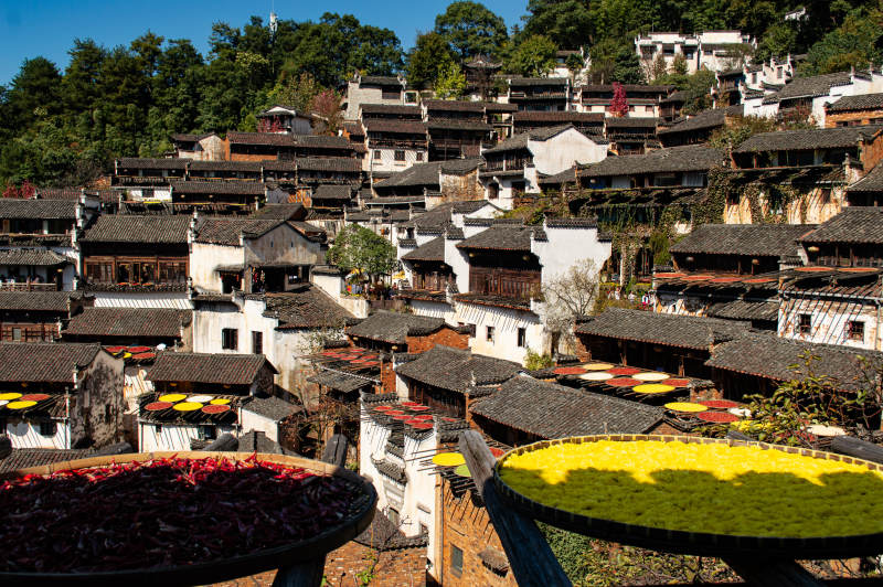 江西婺源篁岭晒秋丰收晾晒图片