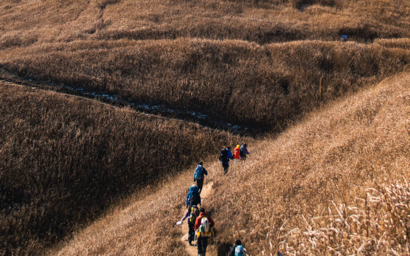 秋日田野徒步旅行图片