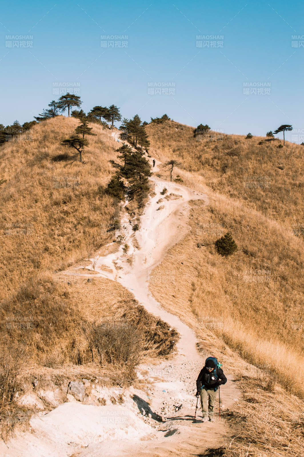 登山路上的孤独旅者图片
