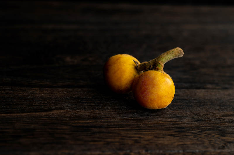 木桌上两个枇杷果图片