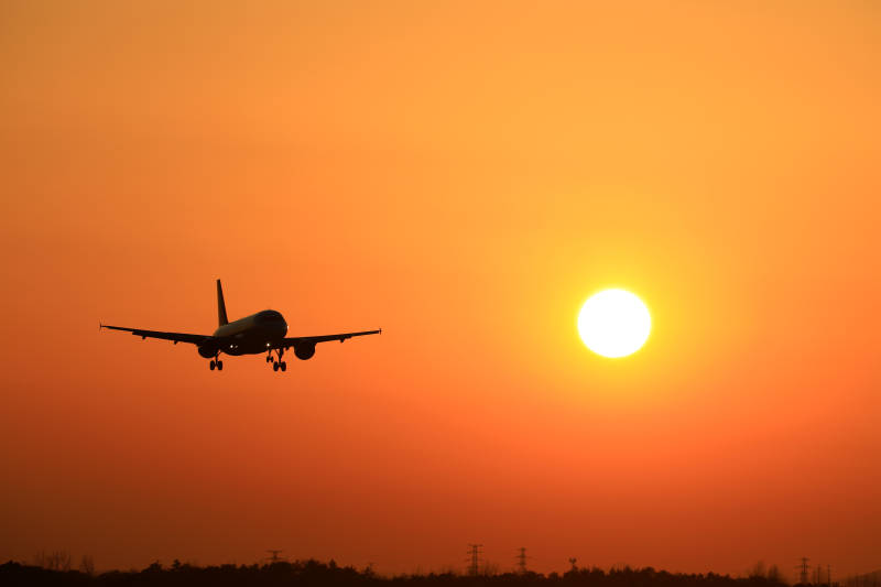 夕阳下的飞机图片