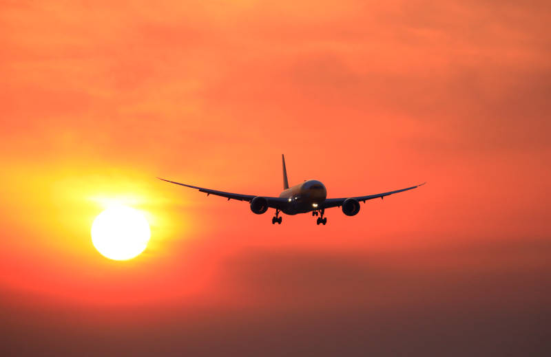 夕阳下的飞机图片