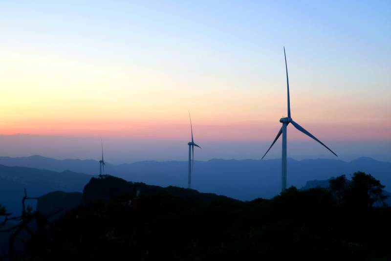 风车与夕阳图片