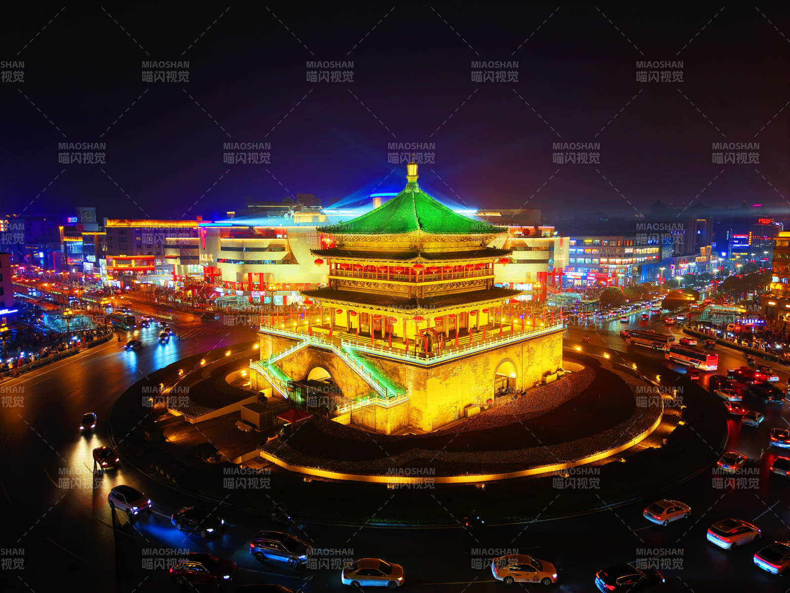 西安钟楼夜景图片