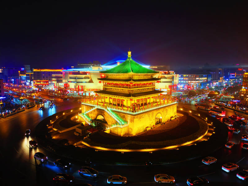 西安钟楼夜景图片