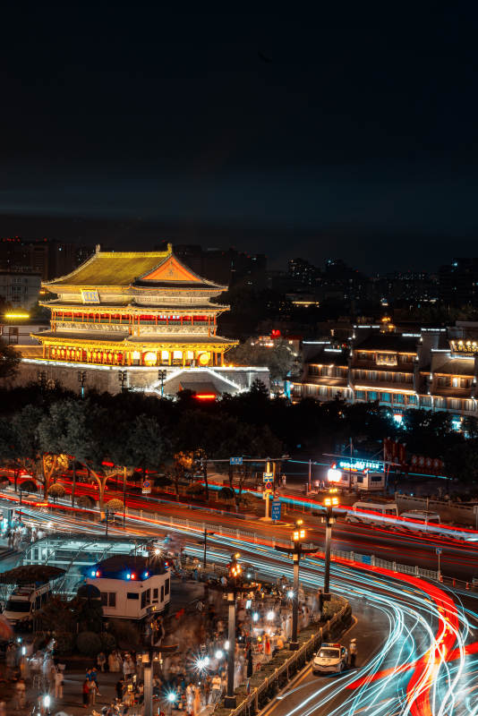 西安鼓楼夜景图片