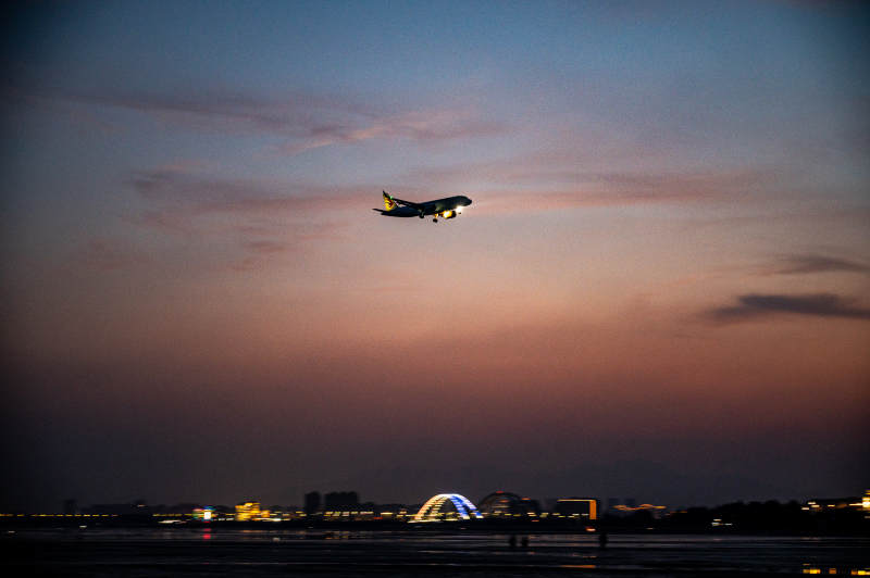 夕阳下的起飞图片