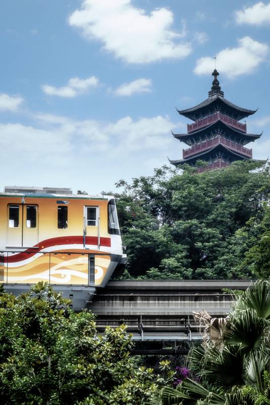 现代列车与古塔的邂逅图片