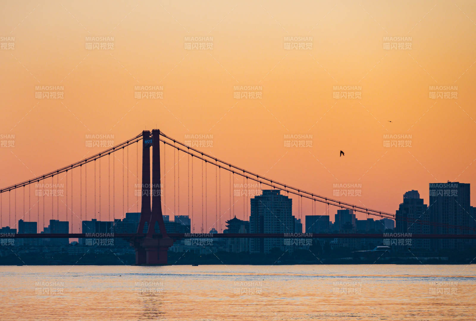 夕阳下的城市剪影图片