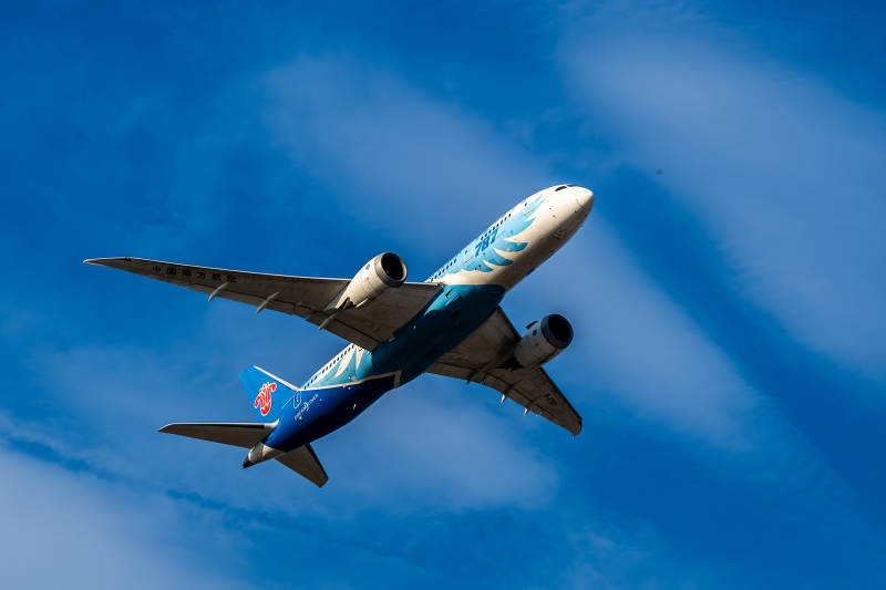 蓝天白云下的飞机图片