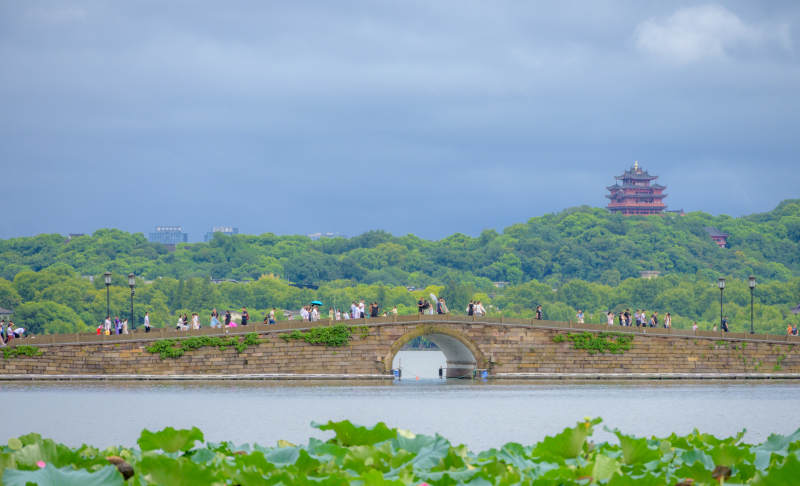 西湖断桥与雷峰塔图片
