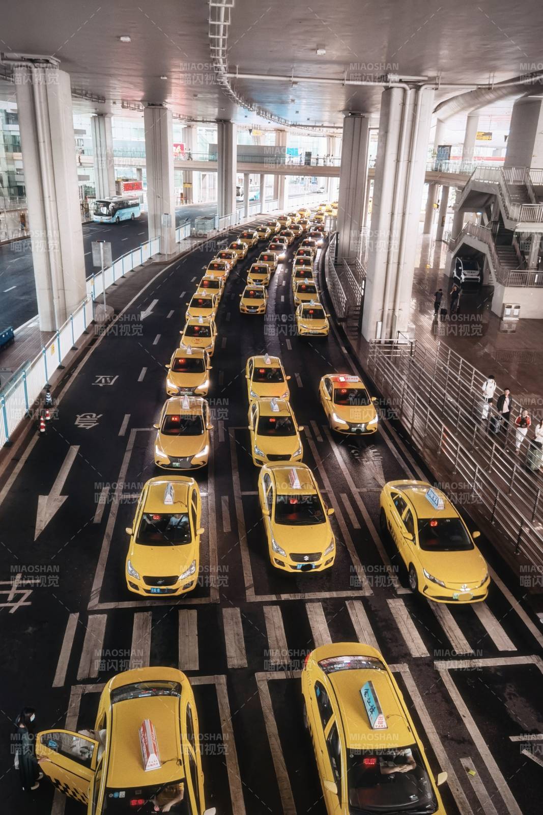 黄色出租车排队等候图片