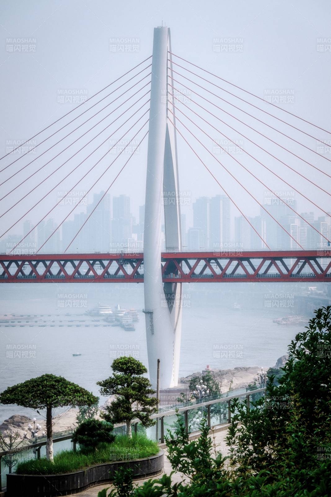 现代桥梁与城市天际线图片