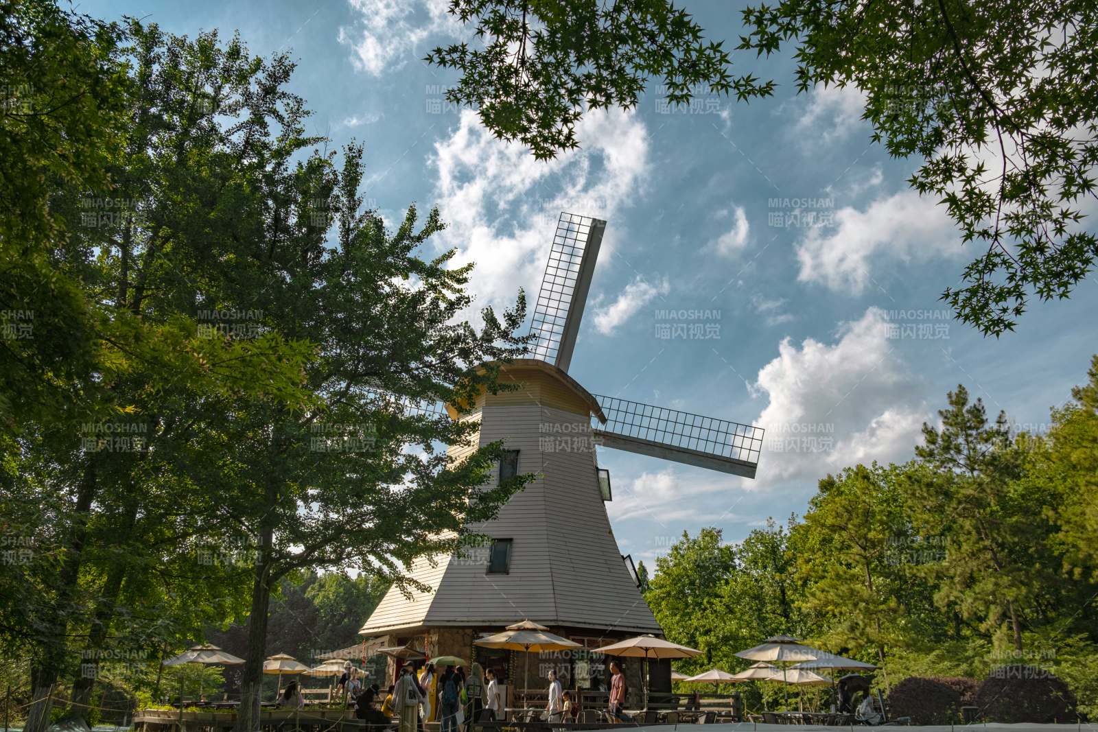 公园中的白色风车图片