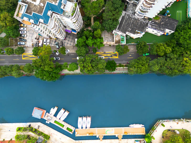 福州晋安河游船码头俯瞰图图片