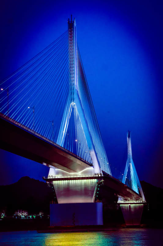 宜昌夜色中的斜拉桥图片