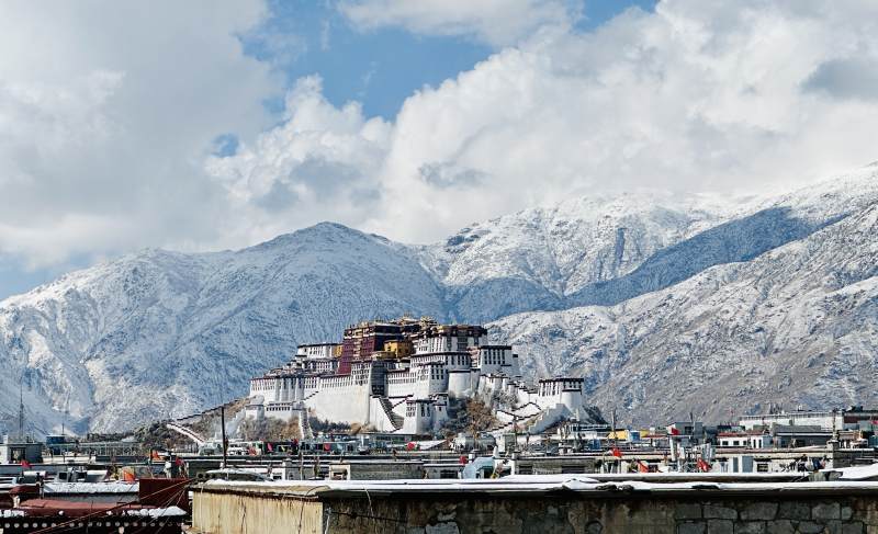 布达拉宫与雪山图片